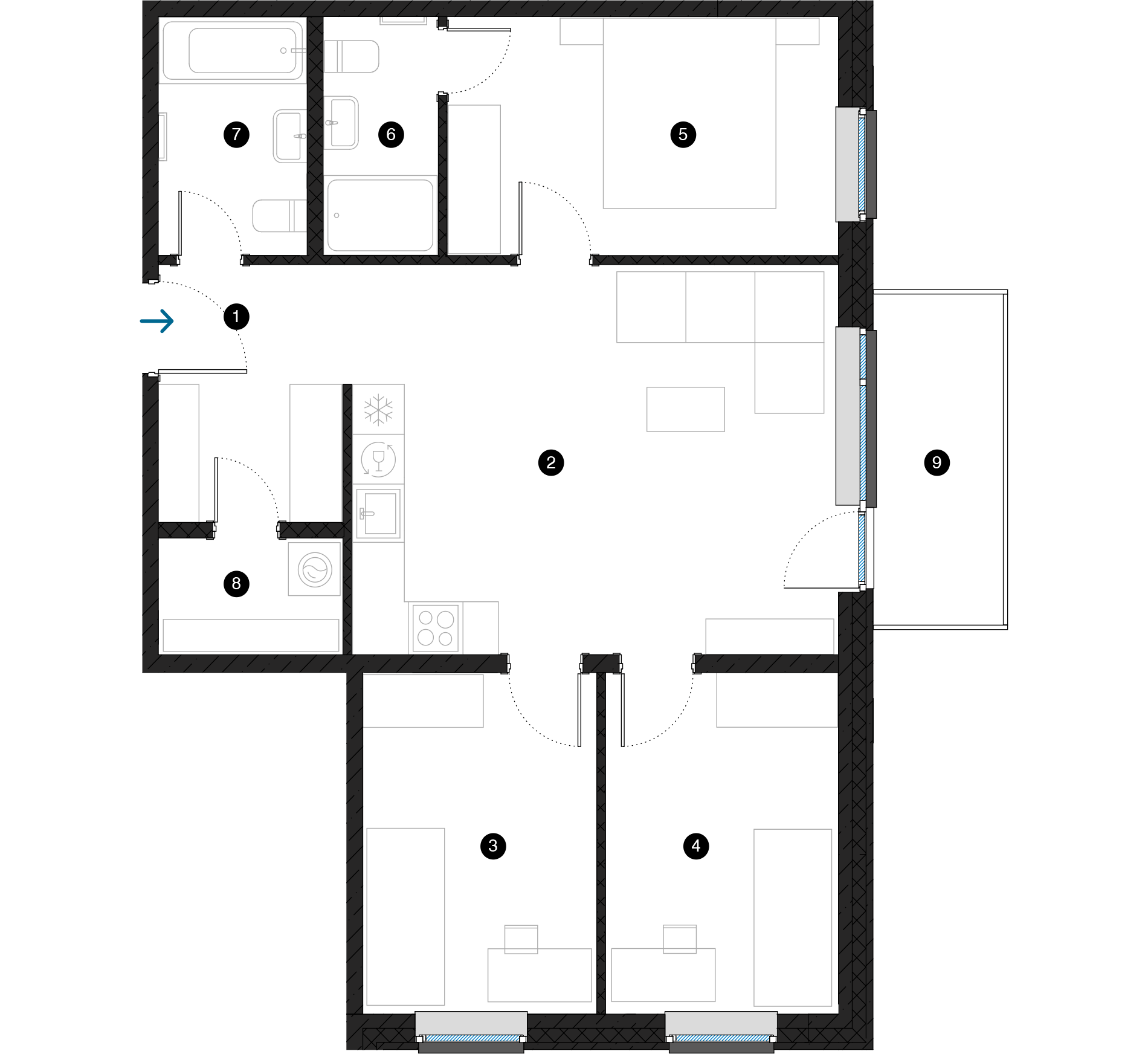 Pillar Jaunie dzīvokļi Dreiliņu priedes plānojums