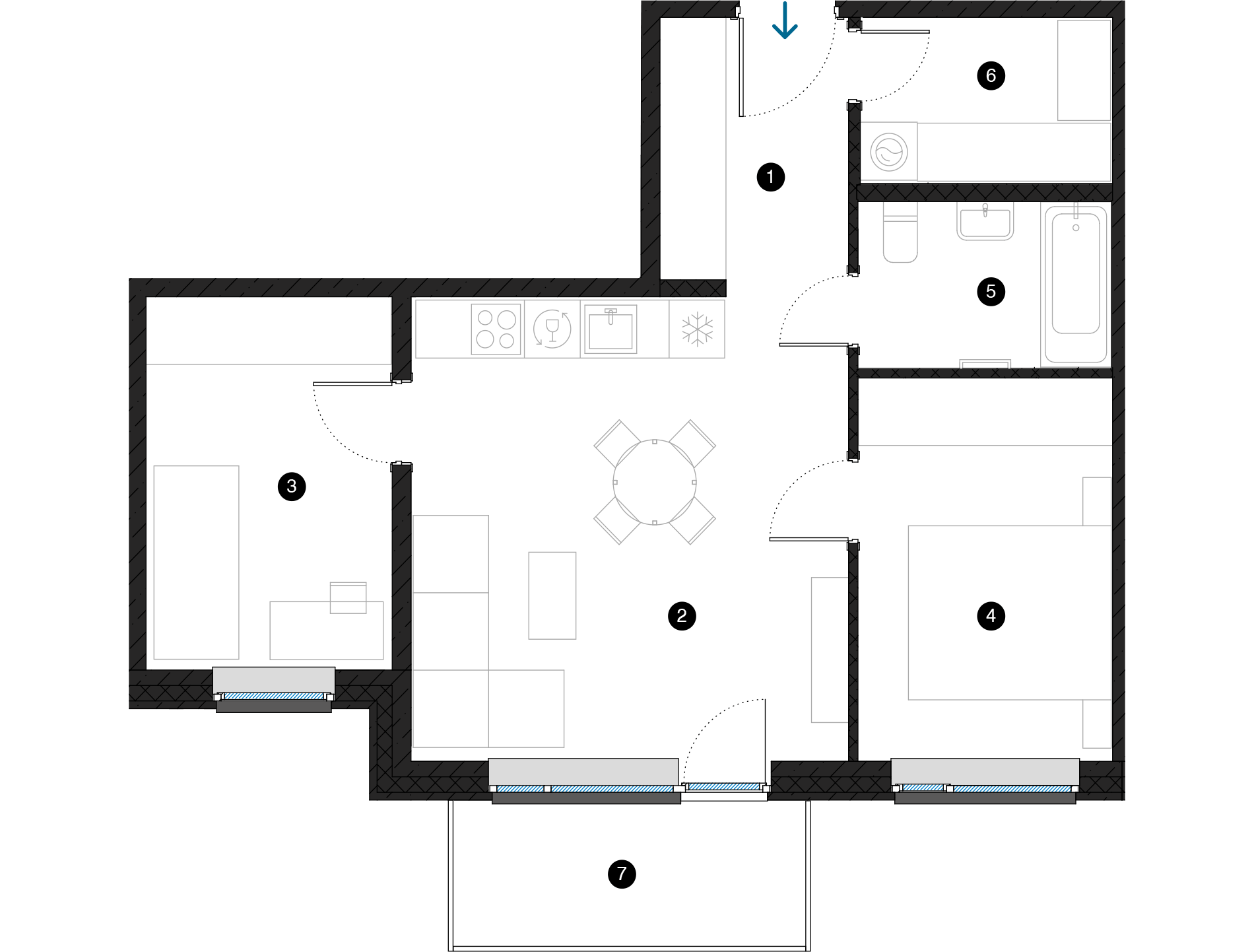 Pillar Jaunie dzīvokļi Dreiliņu priedes plānojums