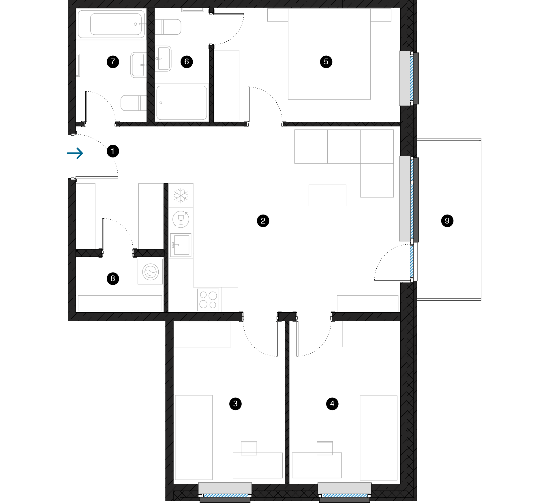 Pillar Jaunie dzīvokļi Dreiliņu priedes plānojums