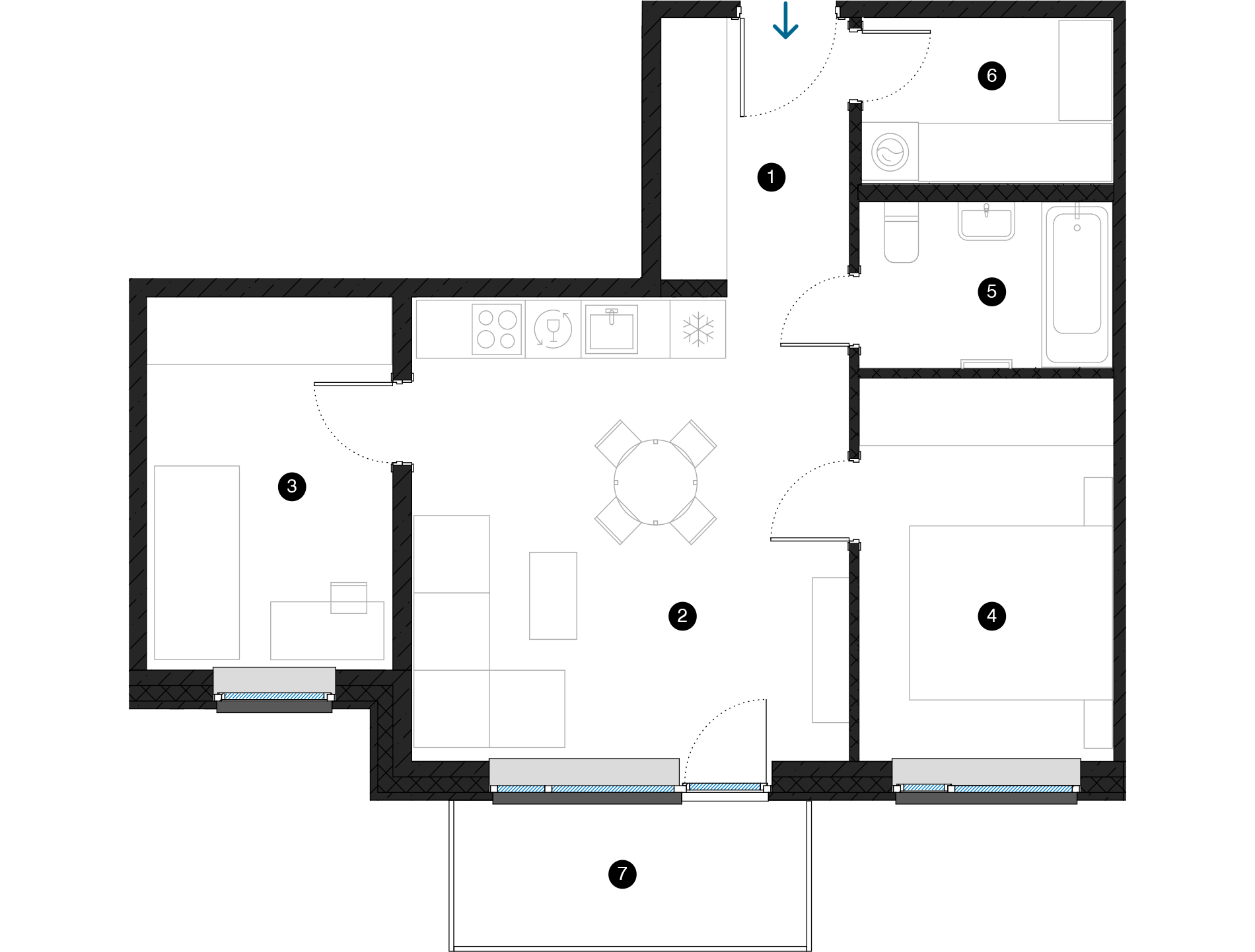 Pillar Jaunie dzīvokļi Dreiliņu priedes plānojums