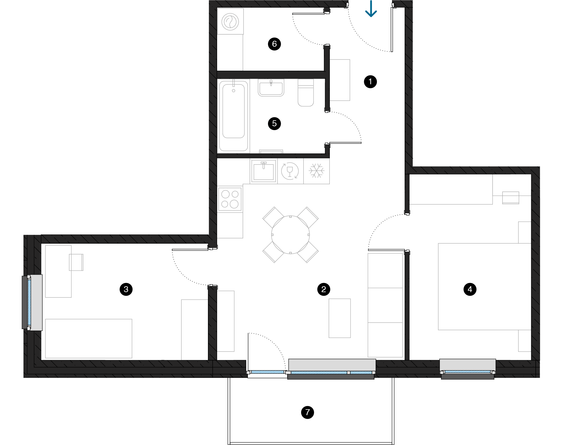 Pillar Jaunie dzīvokļi Dreiliņu priedes plānojums