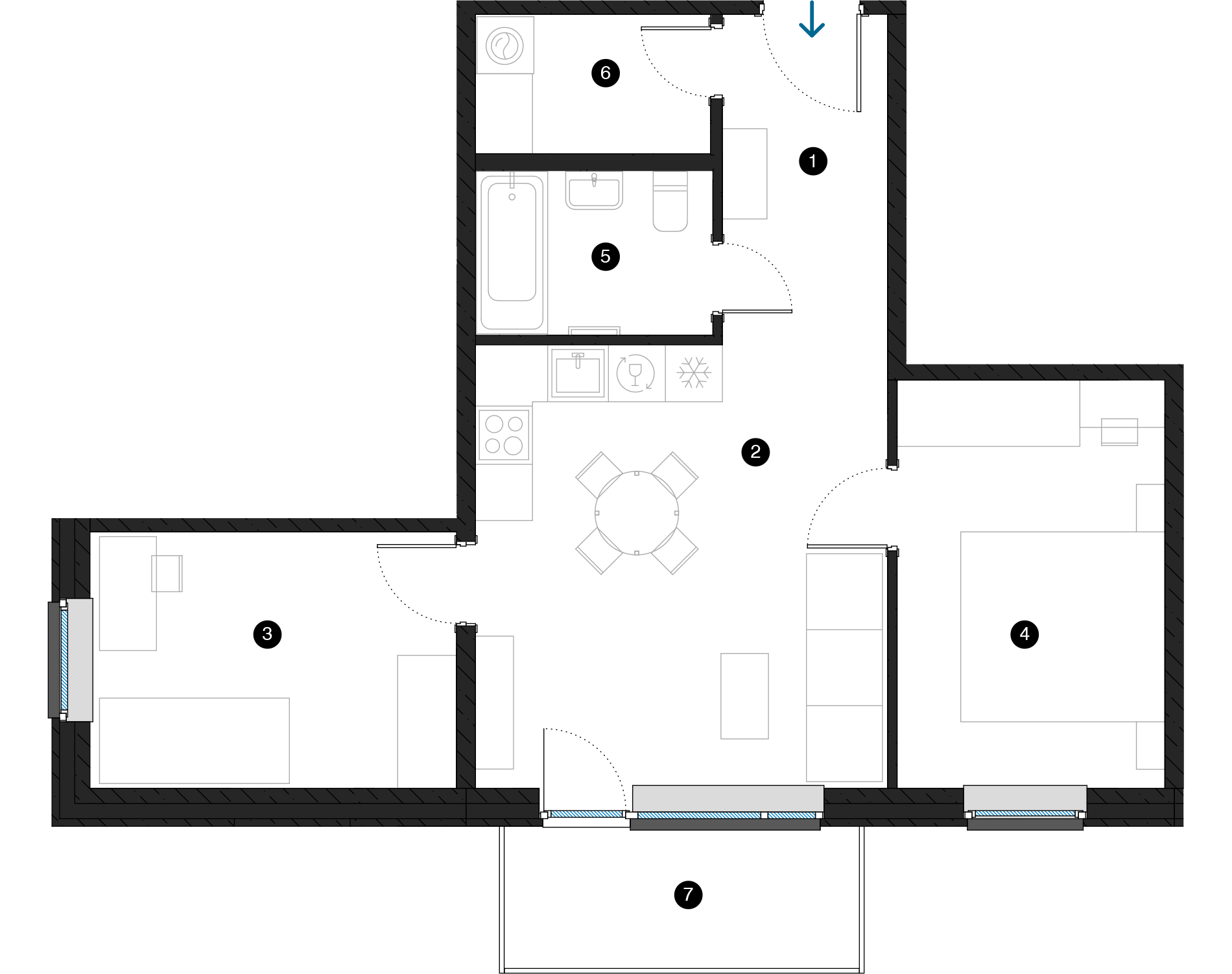 Pillar Jaunie dzīvokļi Dreiliņu priedes plānojums