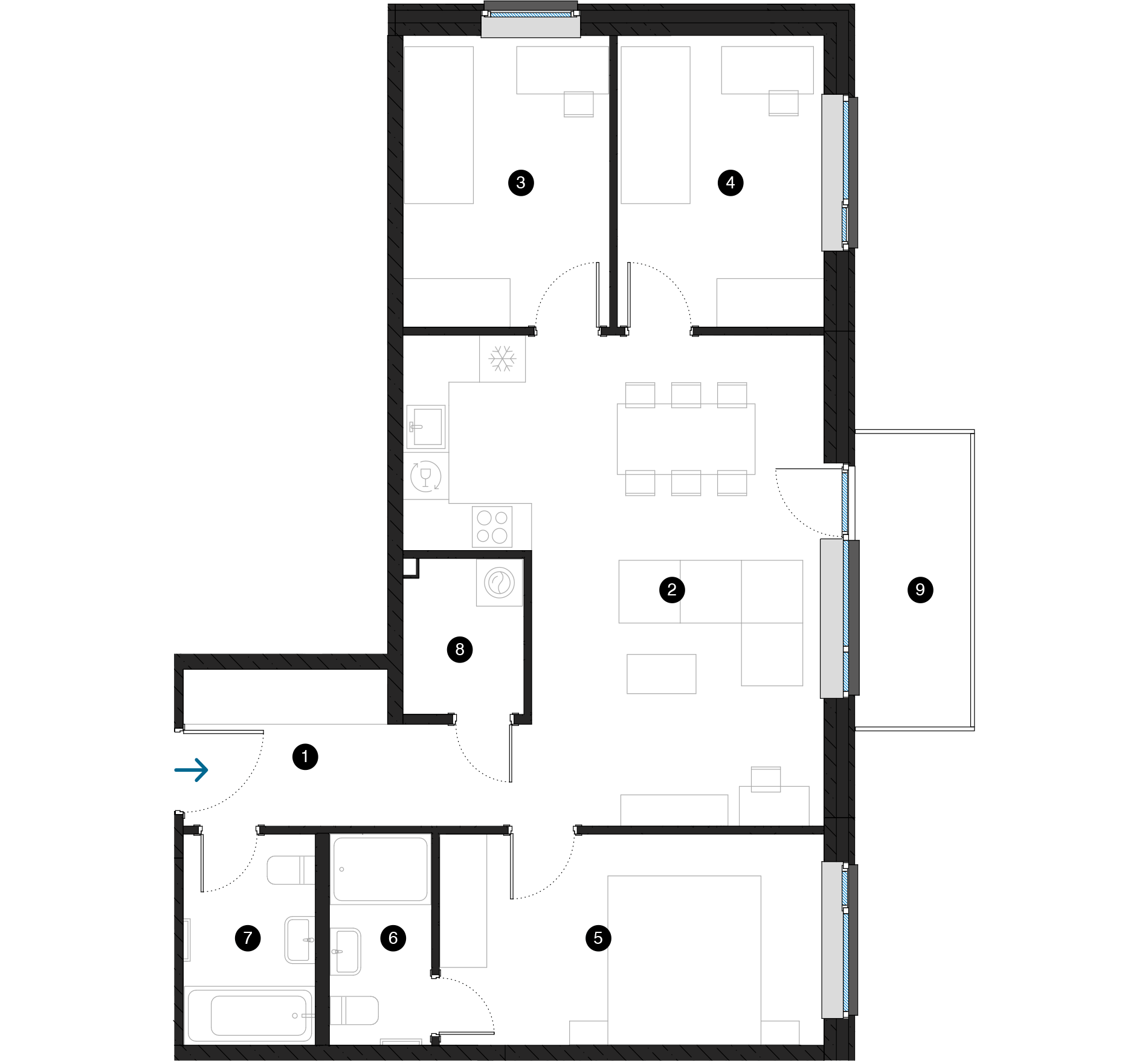 Pillar Jaunie dzīvokļi Dreiliņu priedes plānojums