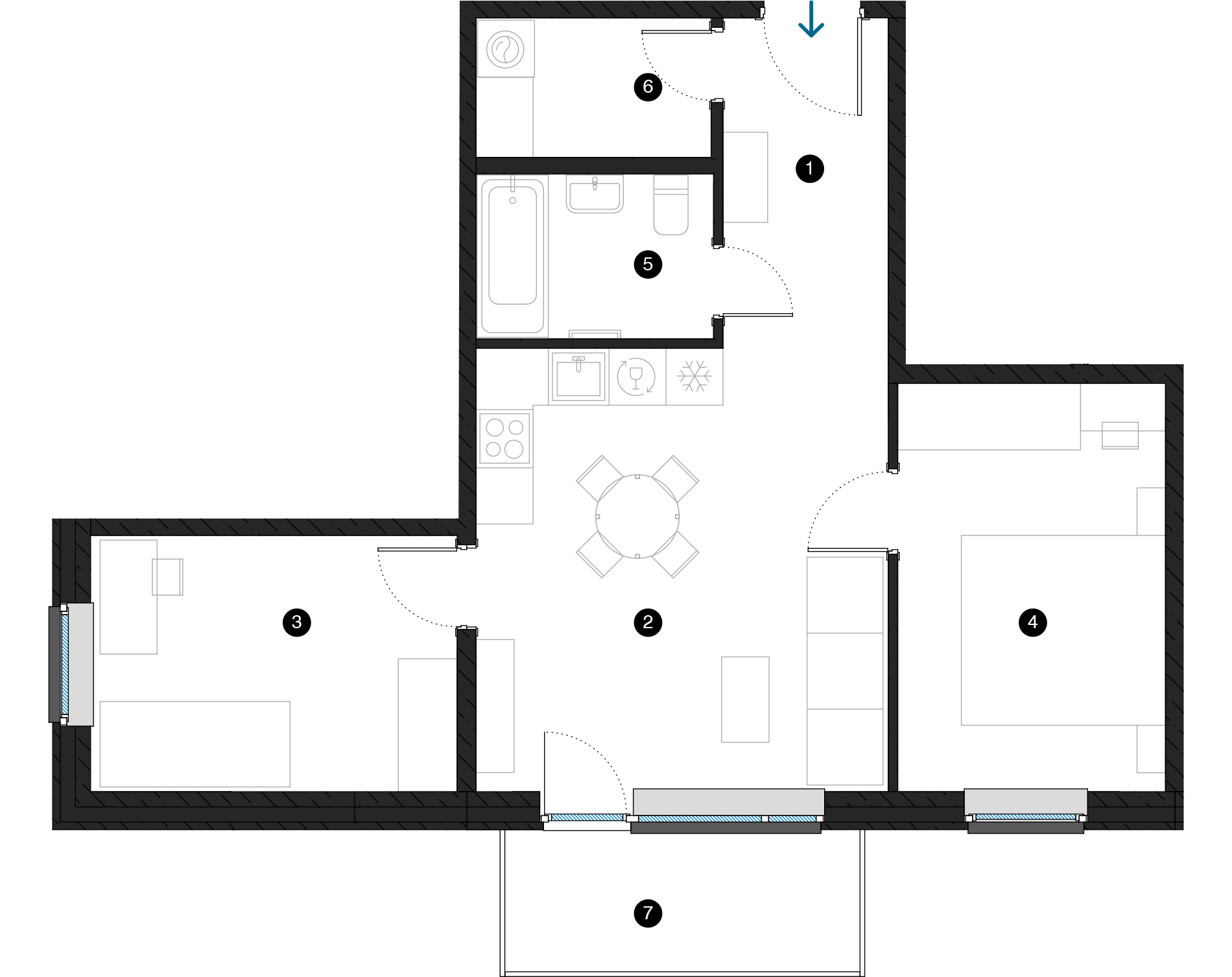 Pillar Jaunie dzīvokļi Dreiliņu priedes plānojums