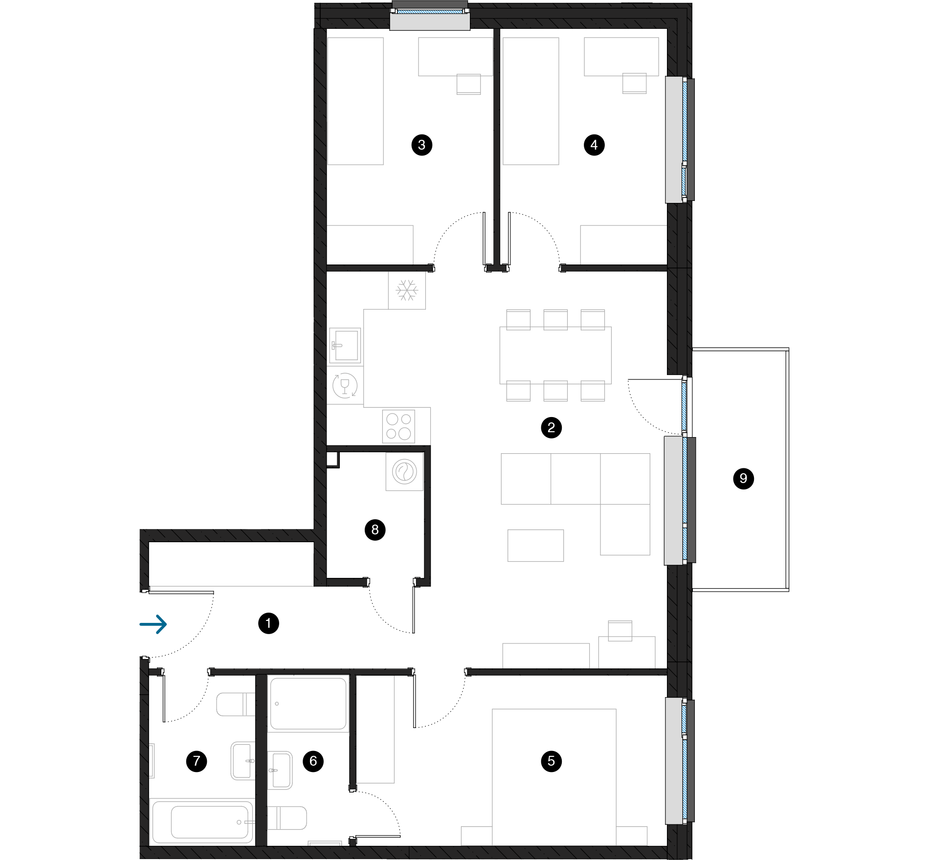 Pillar Jaunie dzīvokļi Dreiliņu priedes plānojums