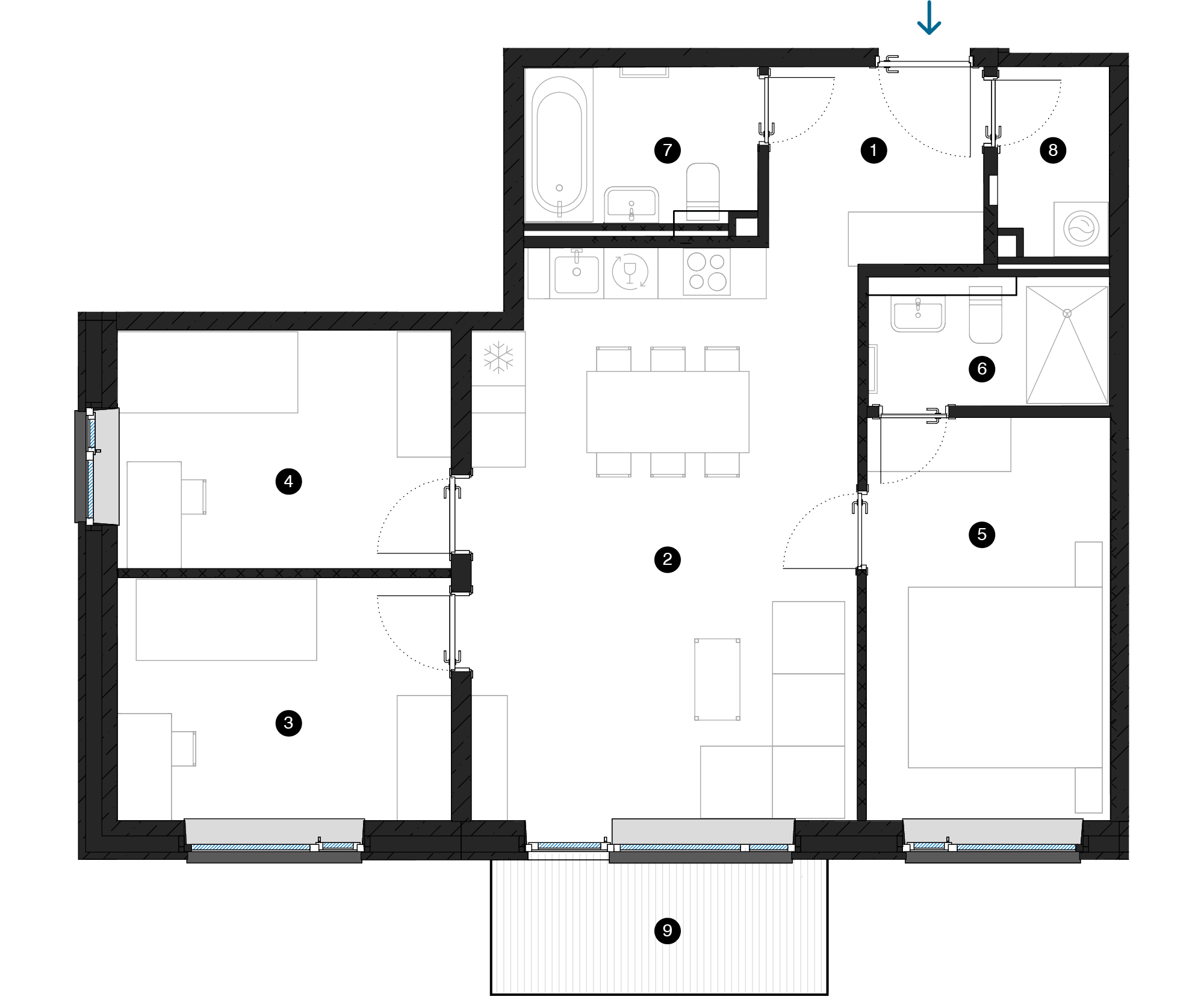 Pillar Jaunie dzīvokļi Iļģuciema mājas plānojums