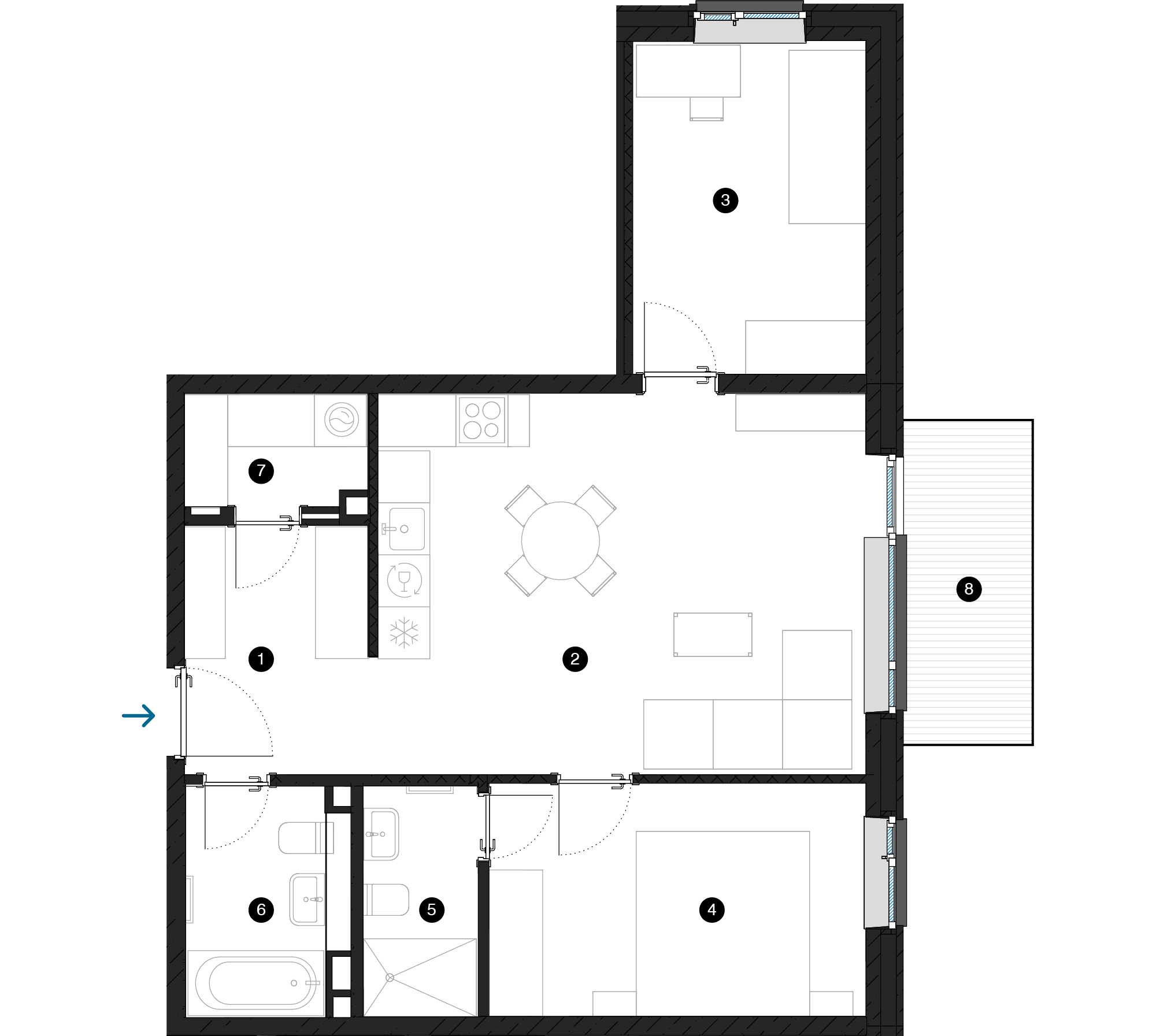 Pillar Jaunie dzīvokļi Iļģuciema mājas plānojums
