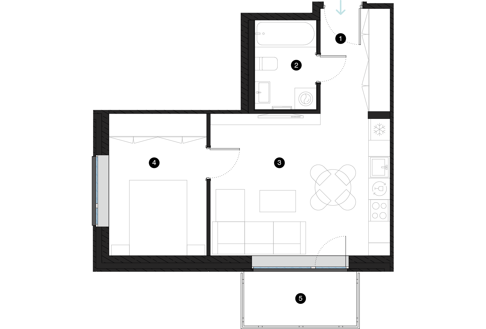 Pillar Jaunie dzīvokļi Mežciemā plānojums