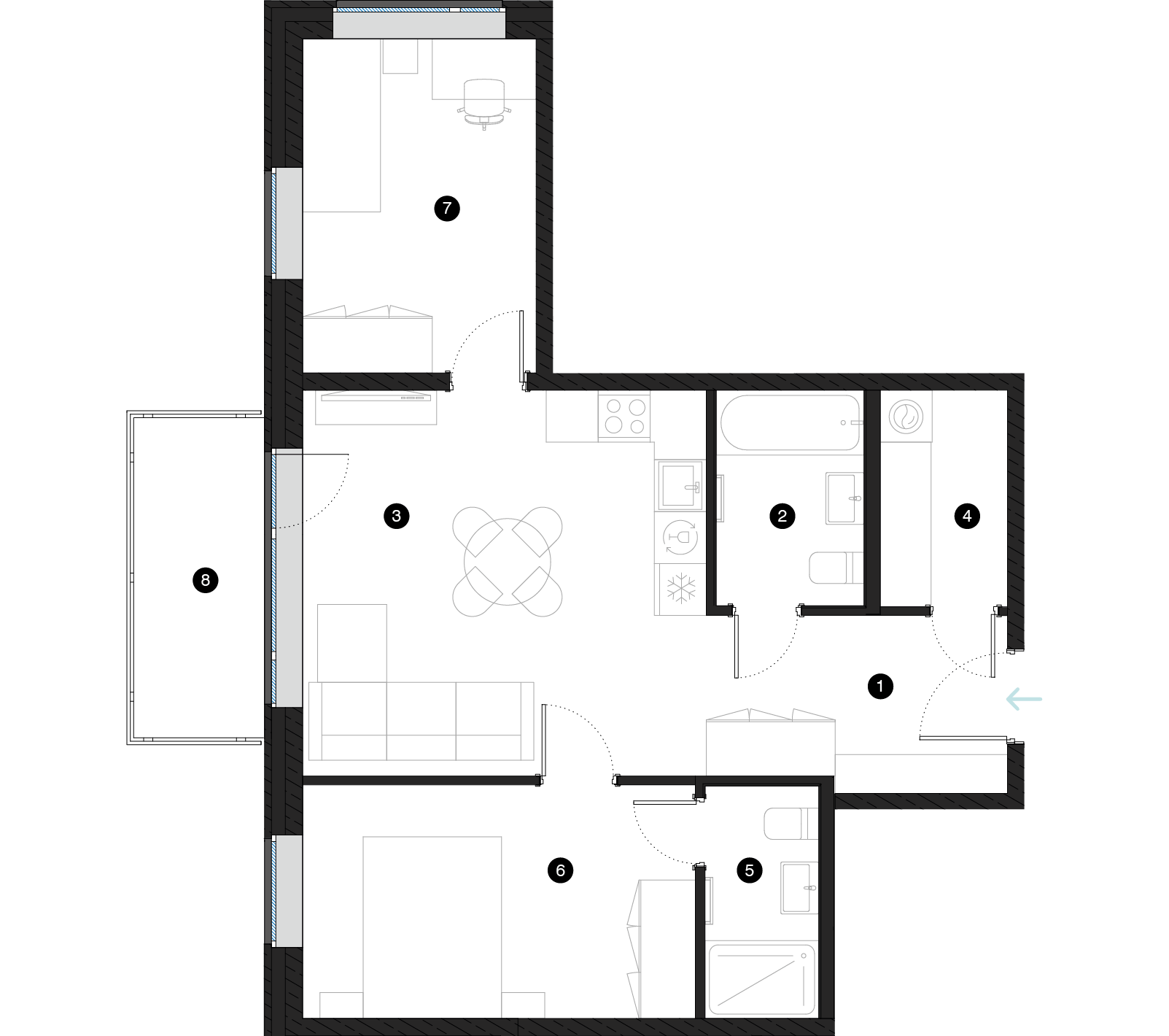Pillar Jaunie dzīvokļi Mežciemā plānojums