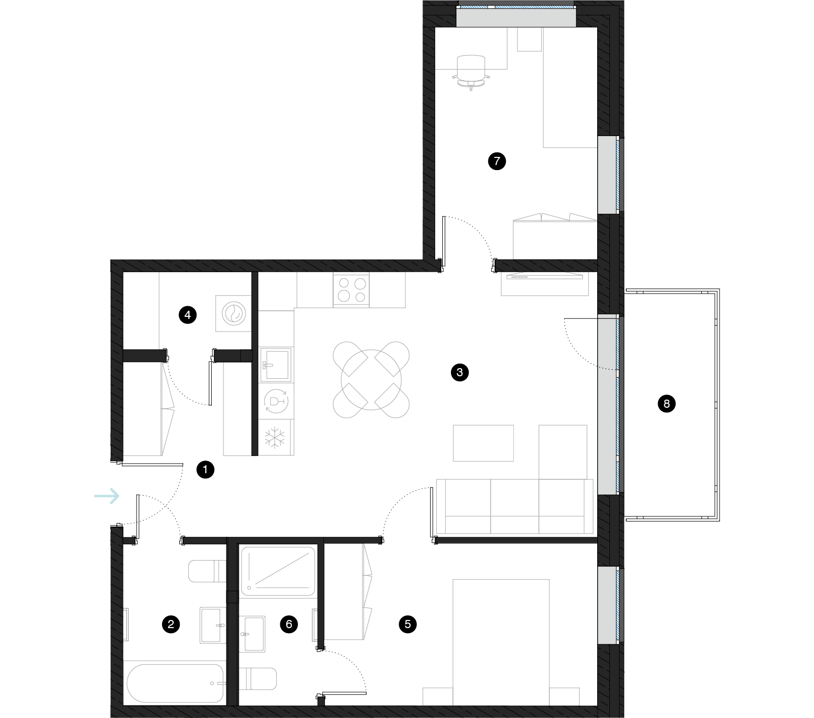 Pillar Jaunie dzīvokļi Mežciemā plānojums