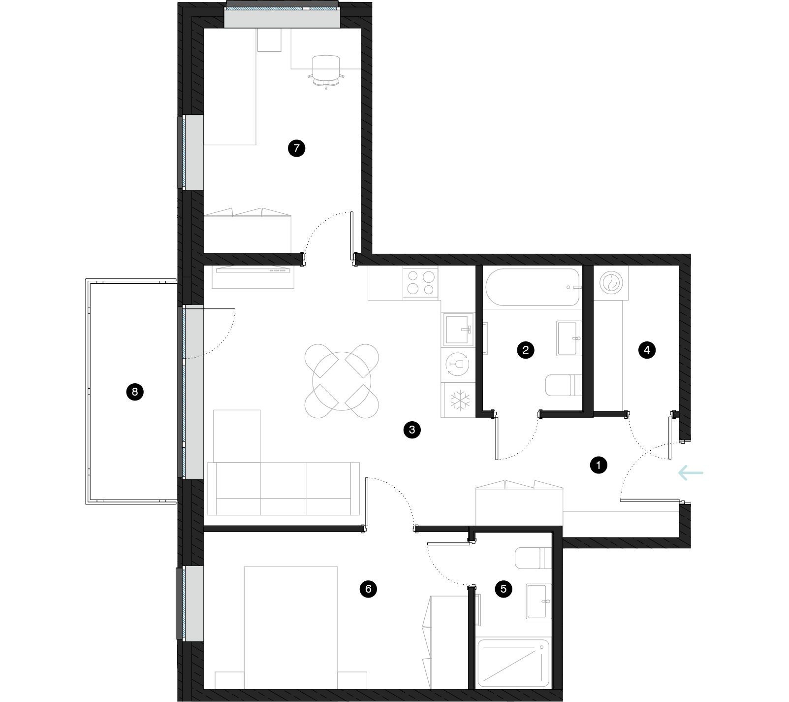 Pillar Jaunie dzīvokļi Mežciemā plānojums
