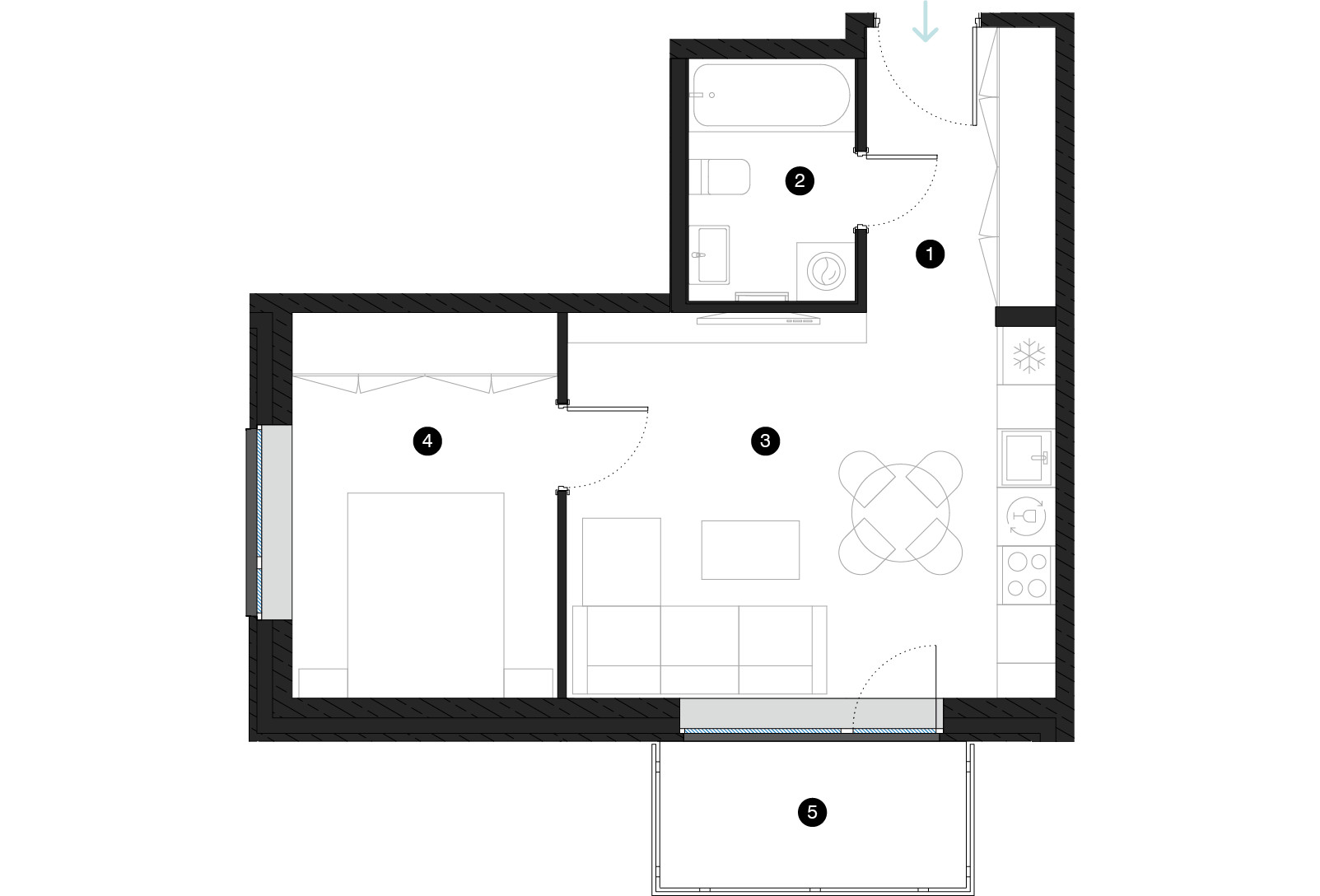 Pillar Jaunie dzīvokļi Mežciemā plānojums