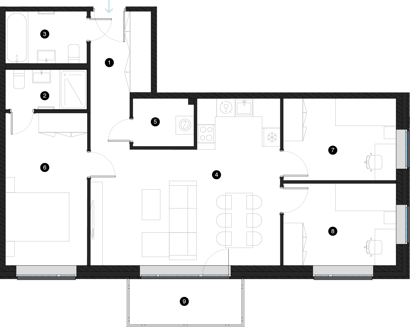 Pillar Jaunie dzīvokļi Mežciemā plānojums