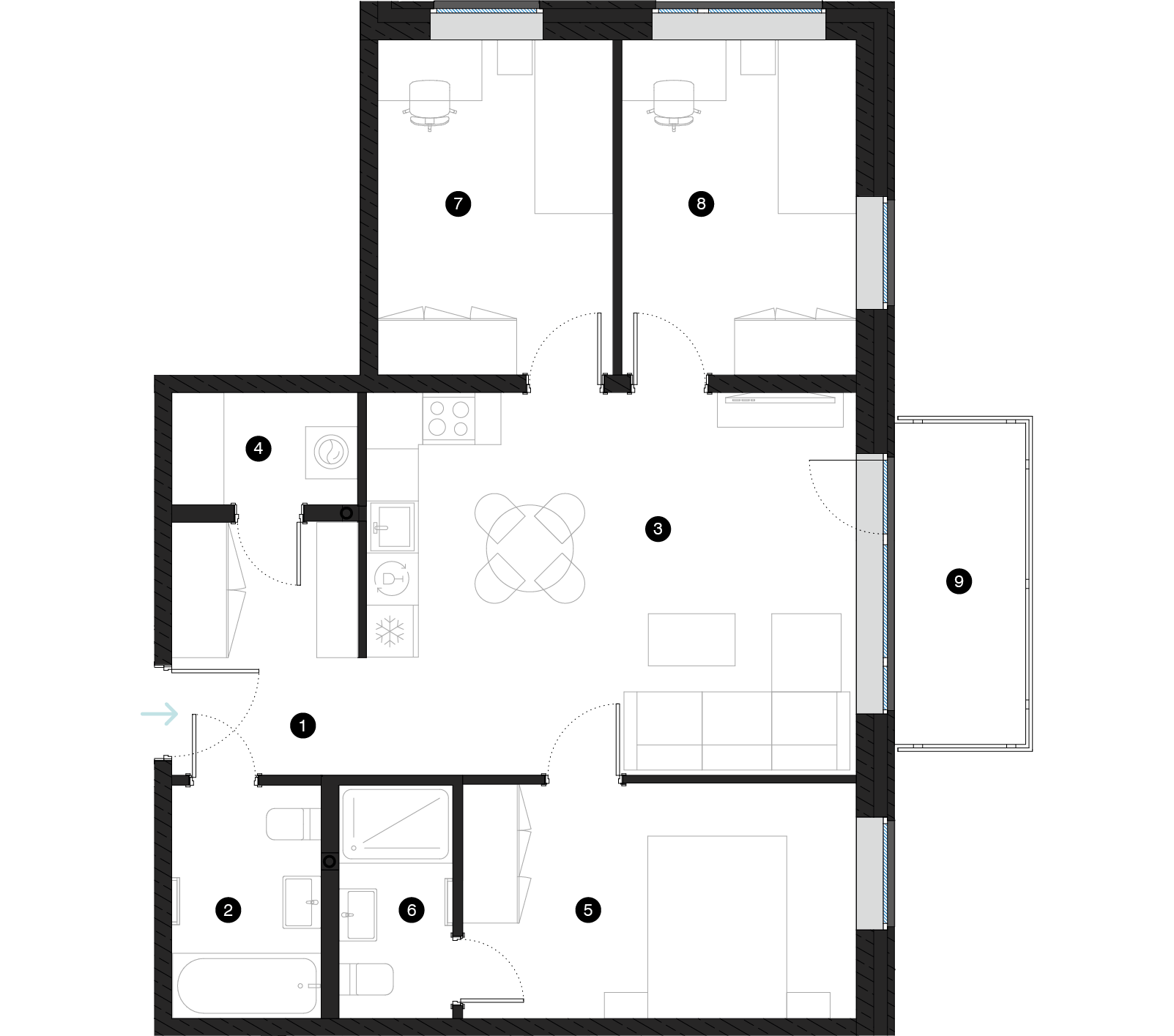 Pillar Jaunie dzīvokļi Mežciemā plānojums