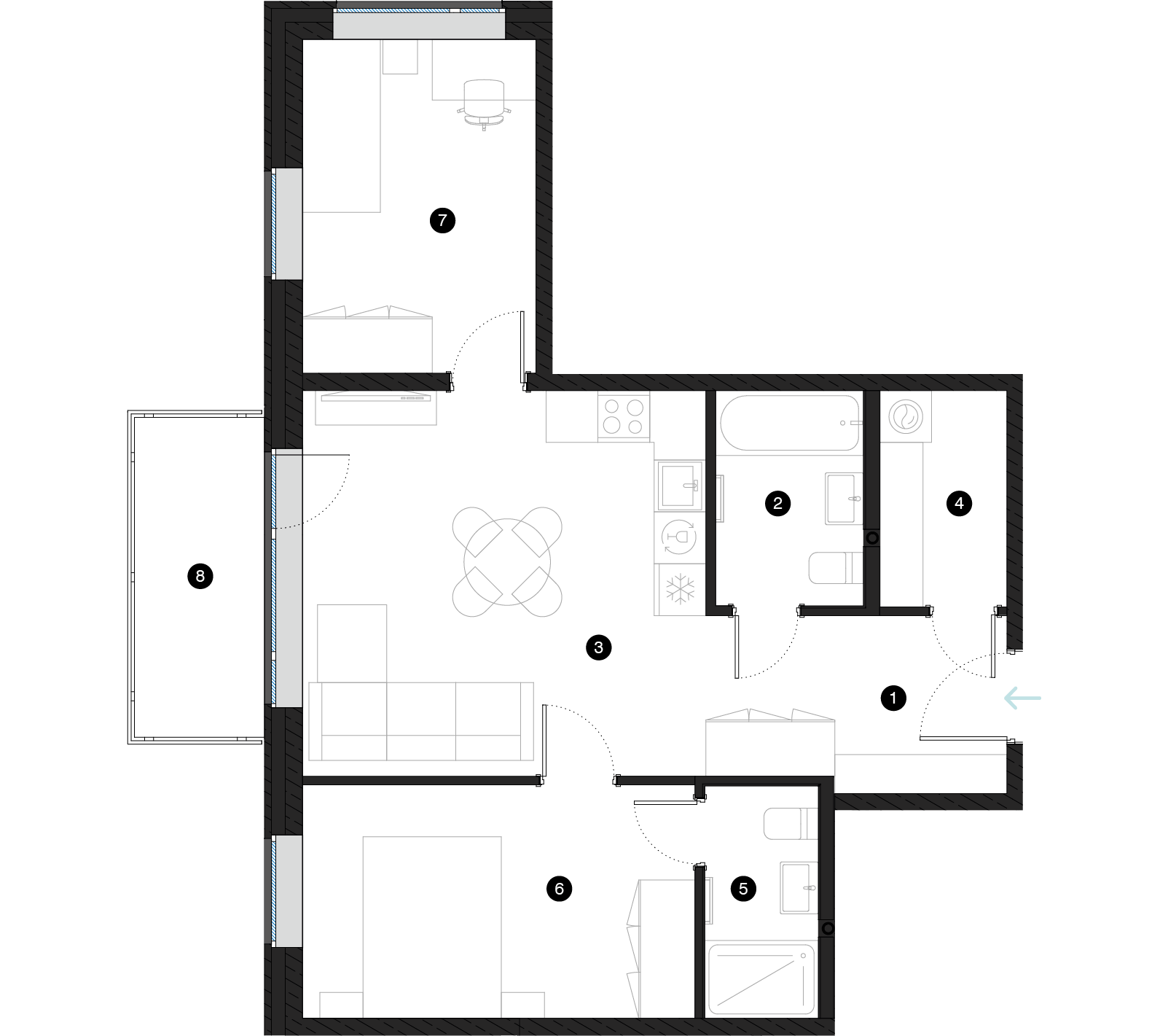 Pillar Jaunie dzīvokļi Mežciemā plānojums