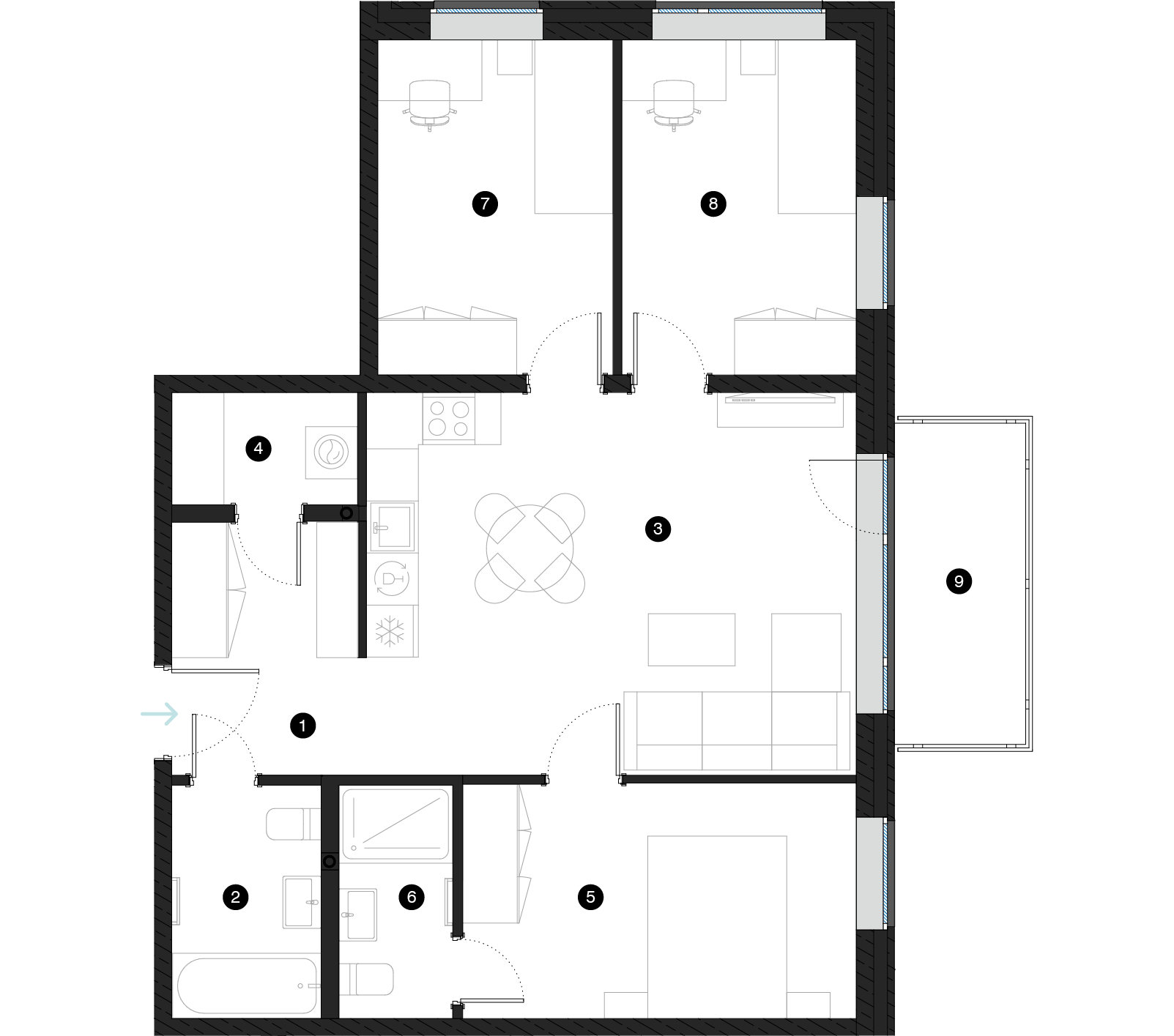 Pillar Jaunie dzīvokļi Mežciemā plānojums