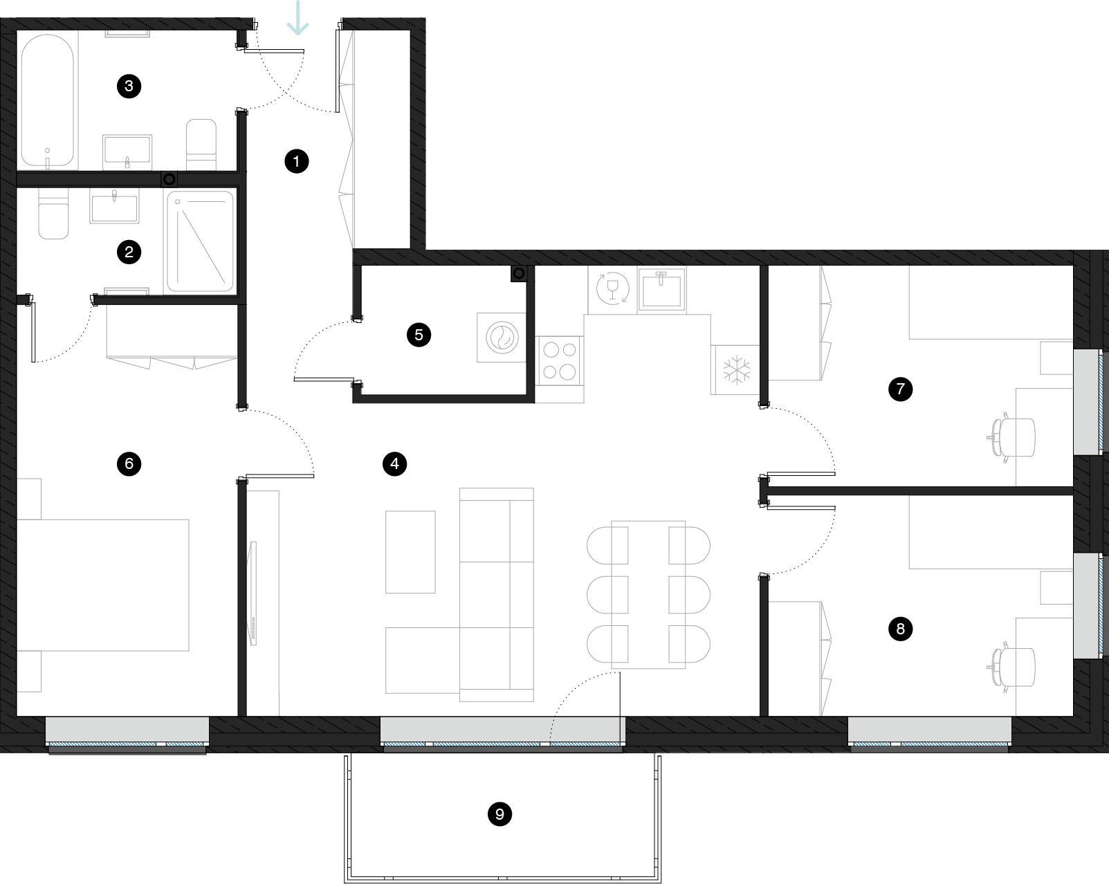 Pillar Jaunie dzīvokļi Mežciemā plānojums