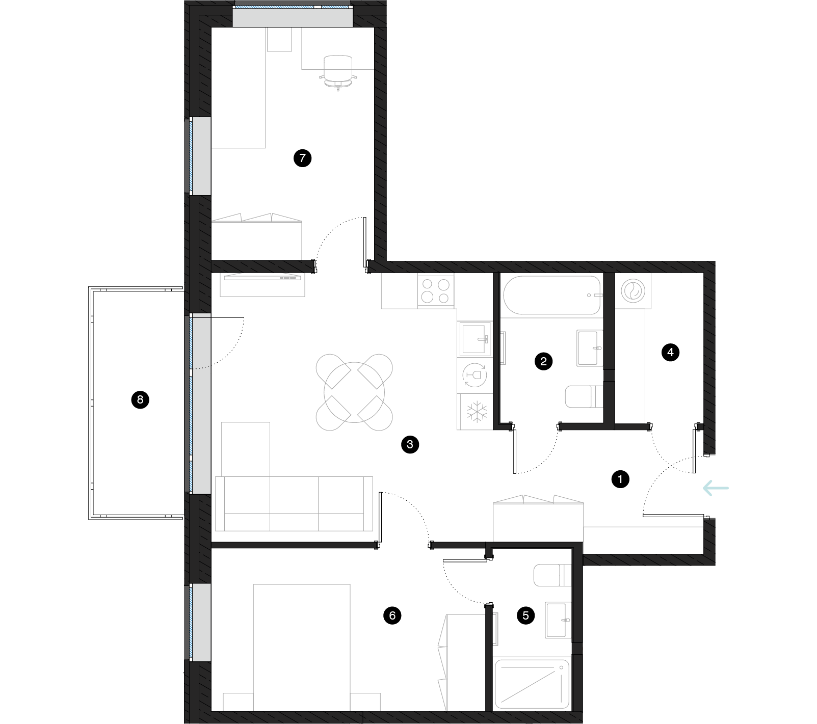 Pillar Jaunie dzīvokļi Mežciemā plānojums