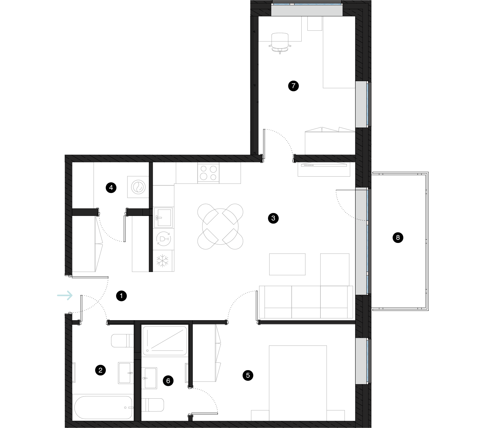 Pillar Jaunie dzīvokļi Mežciemā plānojums